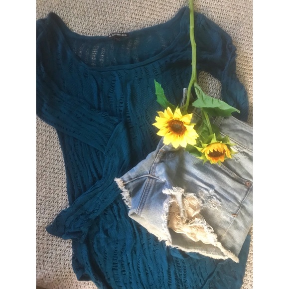 Express Blue-Green Long Sleeve Top - Picture 3 of 6